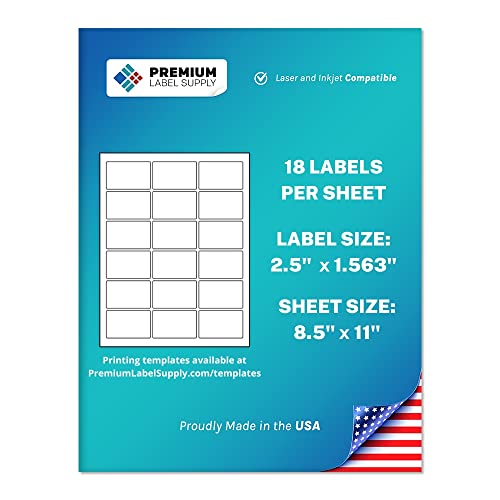 Premium Label Supply White Sticker Rectangle Labels – 2.5" x 1.563" – Laser/Inkjet Compatible – (18 per Sheet), 100 Sheets – 1,800 Total Adhesive Labels - size: 1800 Labels