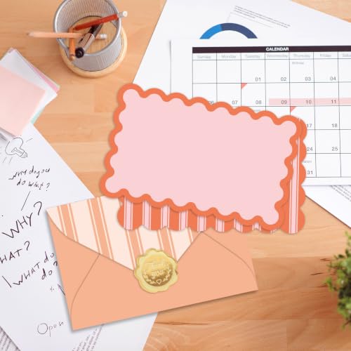 Whaline 60Pcs Flat Blank Notes with Envelopes 4 Colored Scalloped Blank Index Card Non Folding Double-Sided Note Cards for Baby Shower Birthday Wedding, 5.6 x 3.5 Inch - color: green pink orange yellow