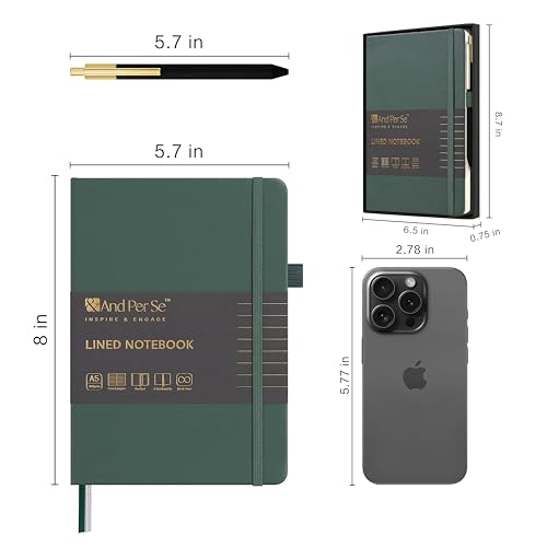 &And Per Se Lined Journal and Pen Set, A5 Leather Journal Stationery Set, 160 Pages 100GSM Thick Paper, Notebook Gift Set (Green) - color: Green