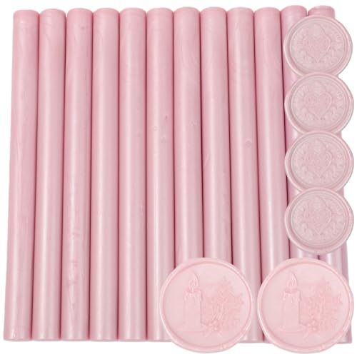 Pearl Pink Wax Seal Sticks for Seal Stamp, 12 Pcs Glue Gun Wax Sealing Sticks Set Suit to 0.43'' Glue Gun Great for Wedding Invitation, Cards, Envelopes, Christmas Ideas (Pearl Pink) - color: Pearl Pink