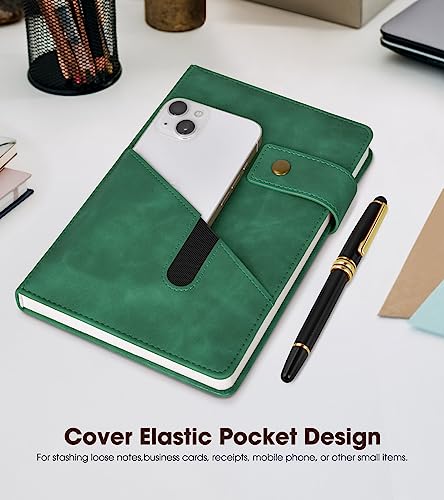 vfaejll Lined Notebook with Pen, 5.9"x8.4" A5 Hardcover Leather Journal Set - color: Green