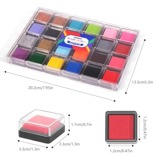 CraftyManor Mini 24 Color Pigment Ink Pads Set for Stamps, Fingerprint Ink Pad, Stamp Pad for Scrapbook Paper & Stamps for Classroom & Clothing Stamp & Letter Stamps, Archival - color: 24 Color