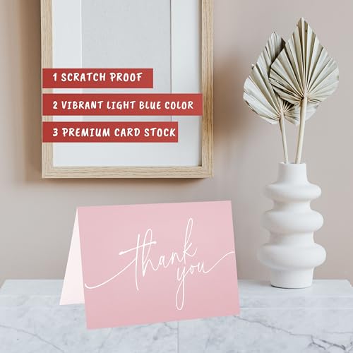 Layneria 100 Bulk Pink Thank You Cards with Kraft Envelopes and stickers - 4 Minimalistic Designs Blank Thank You Notes with Envelopes for business Wedding Bridal Gift Baby Shower Business Graduation - color: Pink and White