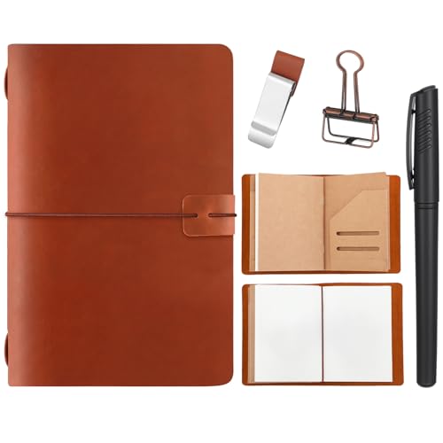 Thenshop Leather Travel Notebook 3 Inserts, Brown, A5 Size - color: Brown, size: A5 Size