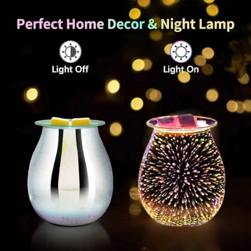 DICIMI Electric Wax Melt Warmer with 3D Firework Glass Design – Flameless Candle Diffuser Essential Oil Burner for Home Decor – Unique Birthday Gift for Women - color: Colorful 3d Fireworks