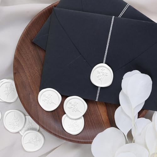UNIQOOO Wax Seal Stickers - Baby‘s Breath Wedding Invitation Envelope Seal Stickers, Botanical 50 Pcs Self- Adhesive White Stickers, Perfect for Invitation, Gift Wrapping, Crafts (Snow White) - color: Snow White