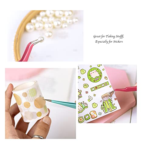 MAXLEAF 2pcs Stainless Tweezers Straight Curved Tweezers for Stickers Eyelash Extensions Precision Electronics Nail Rhinestone Jewelry, Scrapbooking Tools (Green) - color: Green