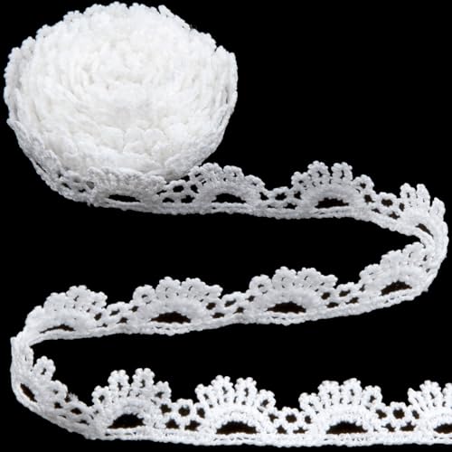 4 Yards White Lace Trim, Scalloped Edge Crocheted Lace Ribbons - color: White (4 yards x 0.63" W)