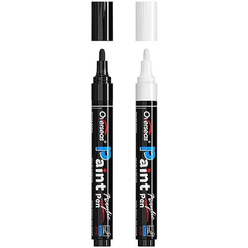 Overseas White & Black Acrylic Paint Pens Permanent Markers, Medium Tip - color: White&Black