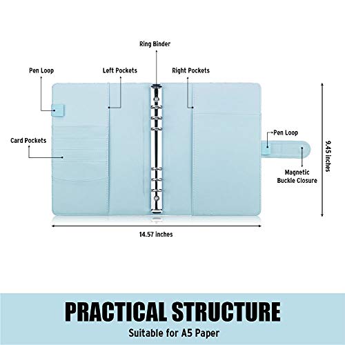 Sooez A5 Notebook Photocard Binder, 6 Ring Planner, Stylish Mini Binder - color: Mint Blue, size: A5