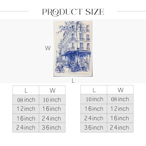 Fashion French Cafe Watercolor Paris Cityscape Canvas Wall Art Trendy Blue Modern Paris Street Scene Aesthetic Poster Prints For Bedroom Living Room Home Apartment Unframed12x16inch - color: style-2-Unframed, size: 16"L x 12"W