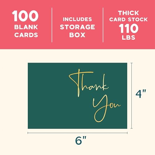 VNS Creations Thank You Cards With Envelopes - 100 Pack 4 x 6 Blank - Green - color: Post Green (Gold Foil), size: 100 Pack - 4" x 6" (Value Pack)