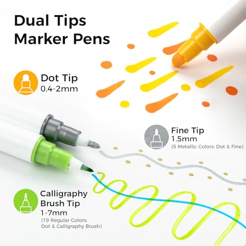Ohuhu Journal Pens 24 Colors Dot Markers Dual Tip Coloring Markers - Kumimi