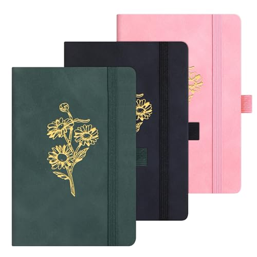 BOBO RABBIT Pocket Lined Notebooks Mini Aesthetic Floral Hardcover Journals - color: Green, Black, Pink