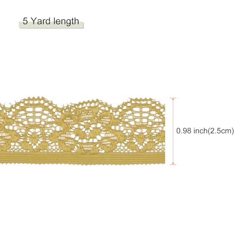 MECCANIXITY Lace Trim Vintage Crochet 0.98" x 5yards Dark Yellow Lace Ribbon for DIY Scrapbooking Clothes Fabric Wedding Decoration Gift Wrap - color: Dark Yellow, size: 1" x 5 Yards