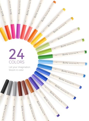 Arrtx Brush Pen 24 Colors for Journaling,Wear Resistance Tip