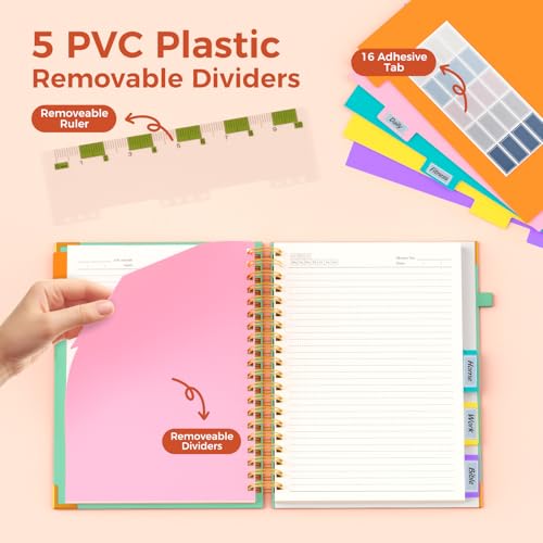 XYark A4 Hardcover Spiral Notebook, 8.5"x11" College Ruled Notebooks with Removable Dividers Tabs & Ruler, 5 Subject Notebook 300 Pages, Large Lined Journal for Women Men School Work Office, Blue - color: Blue, size: 8.5"x11"(A4)