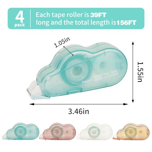 Scrapbook Tape,4 Pack Double Sided Glue Tape Roller,39 FT x 0.23 in