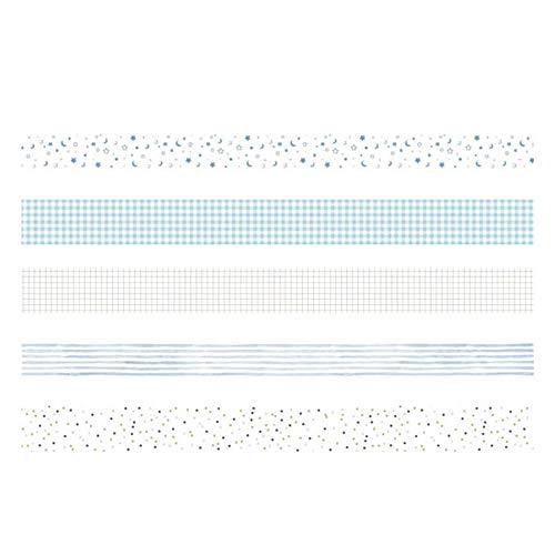 YUBBAEX 5 Rolls Washi Tape Set Creative Basic Skinny Masking Decorative Tapes for Arts, DIY Crafts, Journals, Planners, Scrapbooking, Wrapping (Cyan Dew) - color: Cyan Dew