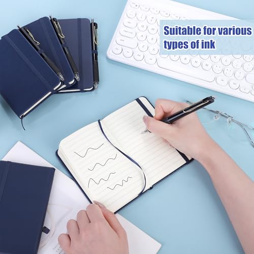 Aodaer 50 Sets Pocket Notebook Journal with Pens, 160 Pages, 3.5 x 5.5 Inch Mini Lined Journal Notebook A6 Leather Hardcover College Ruled Notepad with Pen Holder for School Office Gifts, Navy Blue - color: Navy Blue