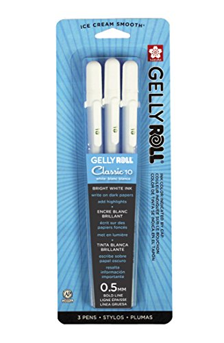 Sakura Gelly Roll Classic White 3 Pack, 10 Bold Pt., Opaque Gel Pens, Creamy Smooth Ink, Writes on Dark Paper - color: White, style: Bold Pt.