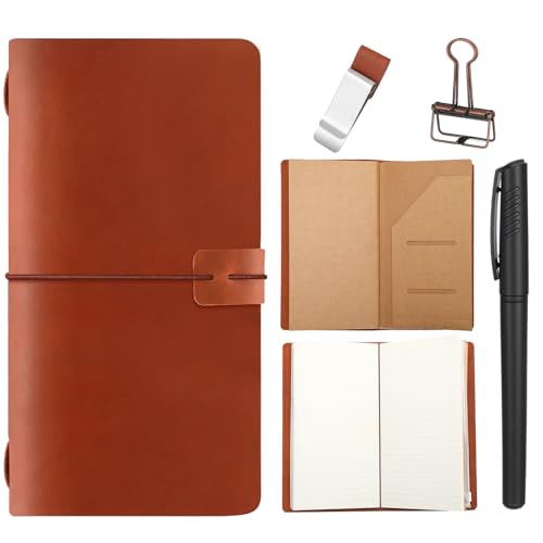 Thenshop Leather Travel Notebook 3 Inserts, Brown, Stand Size - color: Brown, size: Stand Size