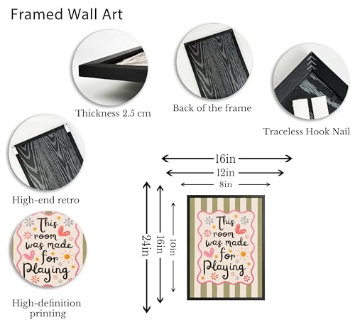 Framed 'This Room Was Made For Playing' Kids Wall Art, Cute Colorful Floral Heart Canvas Print, Playful Nursery Decor for Playroom Bedroom Living Room Guest Room - color: Floral-3, size: 10"L x 8"W