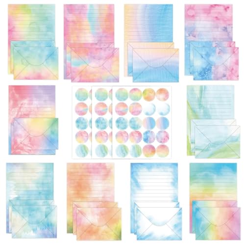 160 Pcs Stationery Paper Envelopes Set | Includes 50 Writing Paper & 50 Envelopes & 60 Stickers, Watercolor Letter Writing Stationery Paper Envelopes(10Style) - color: Watercolor