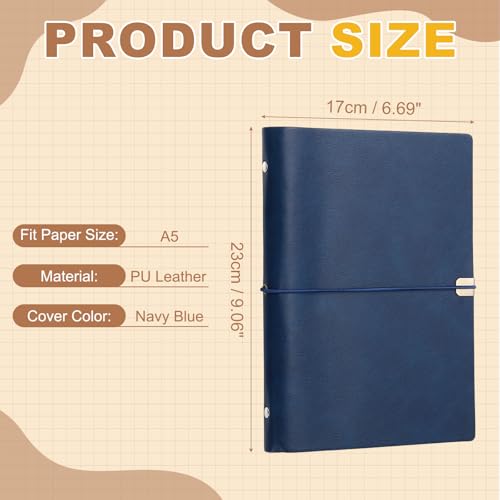 PATIKIL A5 Leather Binder Journal Cover, 6 Ring Refillable Binder Loose Leaf Notebook Protector with Elastic Closure No Paper for Work Meeting Notebook Folder, Navy Blue - color: Navy Blue, size: A5