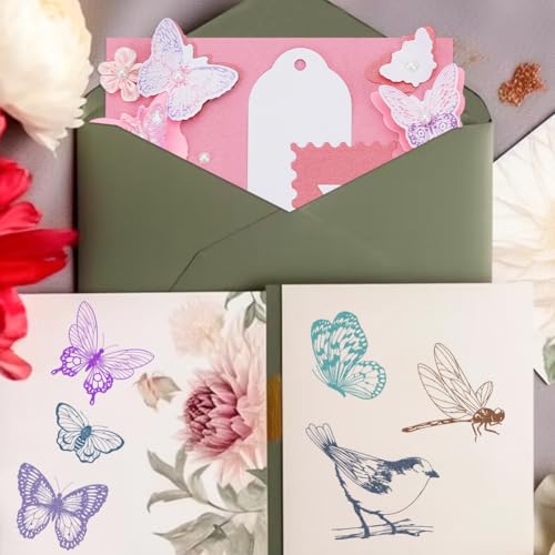 INFUNLY Bird Stamps & Dies - Butterfly, Insect & Leaves Die Cuts, Heart Silicone Stamps for DIY Scrapbooking & Embossing - color: Birds and Butterfly