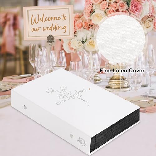 Lanpn Wedding Photo Album 4x6 300 Pocket Photos Slip in, Linen Cover Large Capacity Newlywed Marriage Album Hold 300 Horizontal Photos (Flower, White) - color: OUR WEDDING - White, size: 4x6"/300 Photos