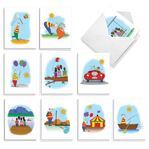 The Best Card Company 20 Assorted Blank Notes Bulk Box Set 4 x 5.12 Inch with Envelopes (10 Designs, 2 Each) Children Drawing Style - Childhood Dreams AM10688OCB-B2x10 - style: Childhood Dreams
