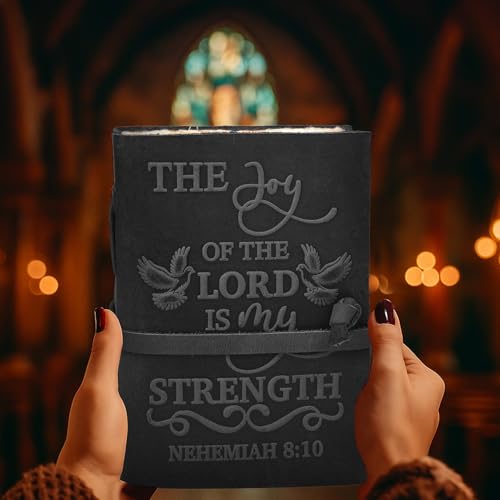 LEATHER VILLAGE Journaling Bible Joy Verse, Black 7x5. - color: Charcoal Grey