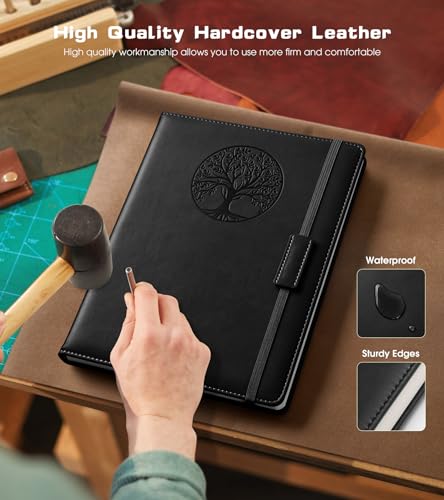 Biuwory Leather Journal Notebook, 256 Thick Lined Pages, Hardcover 8.6"×11" | A4 Large Vintage Journal for Women Men,Work,School,Business,Travel Diary,Note taking,College Ruled Writing,Daily Journaling - color: Black, size: Lined-256 Pages (8.6"×11")