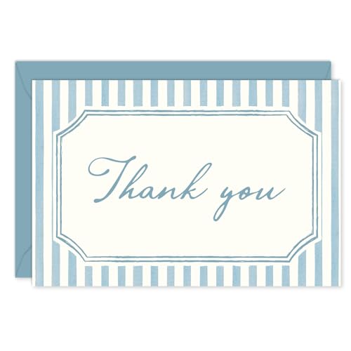 Whaline 24Pcs Blue Striped Thank You Cards Blank Note Cards with Envelopes Stickers Minimalist Stripe Greeting Card for Wedding Birthday Baby Shower, 4 x 6 Inch - color: Blue