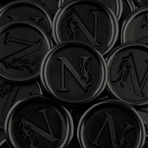 25Pcs Black Wax Seal Stickers Handmade Vintage Botanical Leaves Adhesive Letter Wax Stickers for Wedding Party Invitations, Envelope, Gift Wrap, Christmas(Initial N, Black) - color: Black-25pcs, size: N