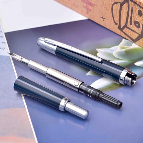 Jinhao 20 Press Fountain Pen, Dark Blue Retractable Fine Nib with Ink Converter Set (Silver Clip) - color: Dark Blue (Silver Clip), style: Fine