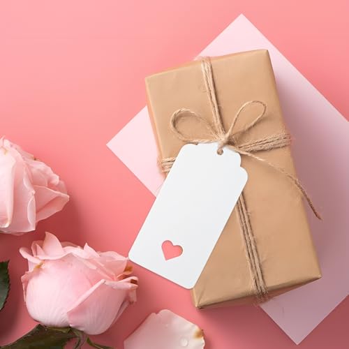G2PLUS Gift Tags with String, 100PCS Hollow Heart Hang Tag, 3.7x1.8 in - style: Hollow Heart White