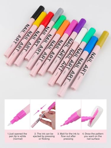 EBANKU 12 Color Nail Art Pens Set 3D 0.7MM Graffiti Acrylic Paint Nail Art Quick-Drying Nail Point Graffiti Dotting Liner Pen Sets for Home - color: 0.7MM
