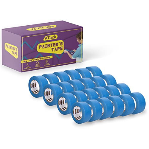 ATack Blue Painters Tape 2 Inch Wide Bulk 24-Pack 4320ft Total Residue-Free UV-Resistant Blue Masking Tape 2 Inch Wide for Walls, Indoor, Outdoor Home Painting Supplies (1.88-Inch x 180-Feet) - size: 1.88 Inches x 60 Yards (24-Pack)