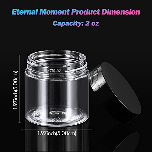 Eternal Moment 50 Pack 2 OZ Plastic Jars Clear Cosmetic Container with Lids | Round Makeup Jar for Lotion, Cream, Ointments, Eye Shadow, Rhinestone, Samples, DIY Travel Storage ( Black Lid ） - color: Black Lid, size: 2 Ounce