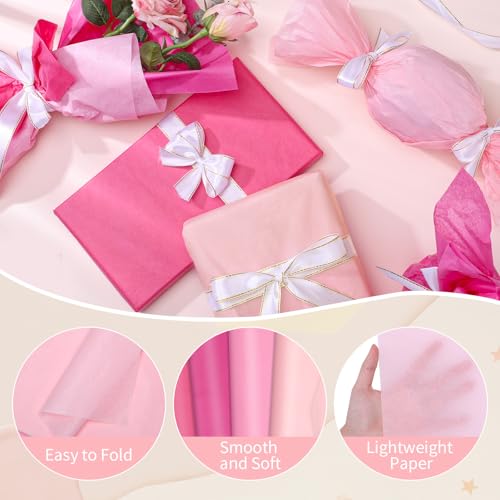 woric 160 Sheets Pink Tissue Paper for Gift Bags 20 X 14 Inches | Assorted Pink Tissue Paper Bulk for Bouquet Back To School Crafts Birthday Weddings Baby Shower Girl Decorations - color: Assorted Pink