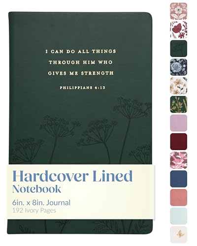 Eccolo Christian Journal Notebook Hardcover Lay Flat 192 Ivory Lined Pages - color: Dark Green, size: 6X8