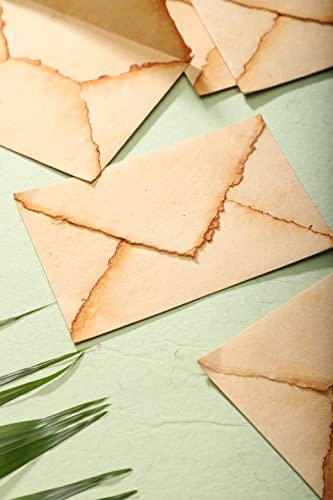 Wanderings Handmade Antiqued Deckle Edge Envelopes – 5.25" x 7.25" – Pack of 25 – Vintage Envelopes for Wedding Invitations, Letters, Stationery – Cold Press 150 GSM Cotton Paper - color: Vintage, size: Medium 5.25" x 7.25"