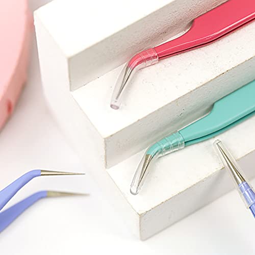 MAXLEAF 2PCS Straight Curved Stainless Tweezers for Stickers | Tweezer for Eyelash Extensions Precision Electronics Nail Rhinestone Jewelry, Scrapbooking Tools (Purple) - color: Purple