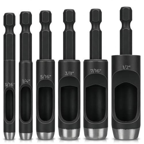 6 Pcs Leather Hole Punch Set, Carbon Steel Hollow Punch for Drill | Belt Hole Puncher for Leather Belts & Watch Bands; 6 Sizes 3/16 to 1/2 In; for Rubber, Plastic, Gaskets, Grommets & Canvas