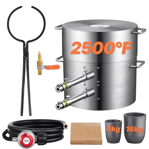 VEVOR 16KG Propane Melting Furnace Kit, Gas Metal Smelting Kit, Dual Burner Foundry Home Kiln with Crucibles and Tongs, Forge Casting Tool for Gold Silver Copper Aluminum Metal Recycle - size: 16 KG
