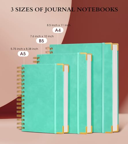 Spiral Notebook Journal 5.75” x 8.38”, 300 Pages Hardcover Leather Lined Journals for Women Men, A5 Small College Ruled Notebooks with 100 GSM Thick Paper, Spiral Journal for Writing Work School, Teal - color: Teal, size: A5