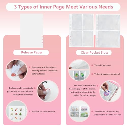 Reusable Sticker Storage Organizer Binder Collecting Book A5, Pink - color: Pink