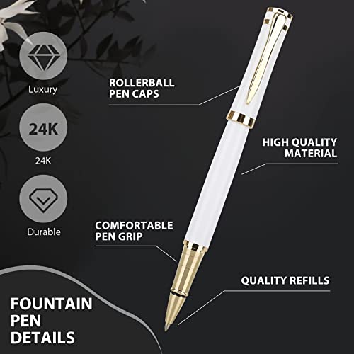 Cheericome Luxury Ballpoint Pen - Professional & Executive, Perfect for Silky Smooth Writing, with Gift Box, Nice for Men & Women, 2 Extra 0.5mm Black Refills - White - color: White